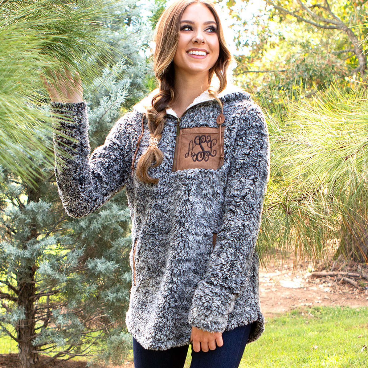 Monogrammed Pullover Sherpa Hoodie — Marleylilly