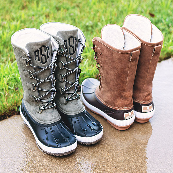 tall duck boots with monogram