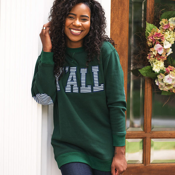 forest green y'all sweatshirt with elbow patches