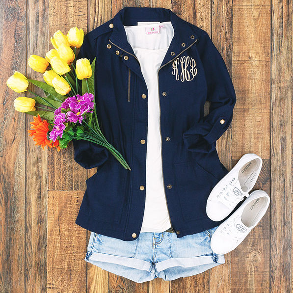 monogrammed field coat with flowers