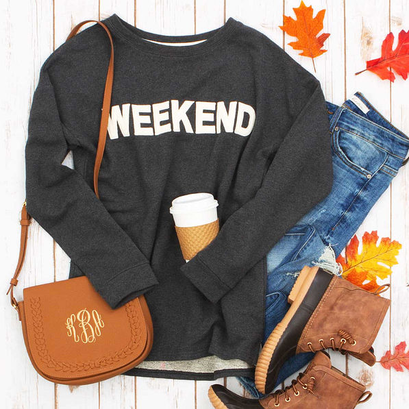 weekend pullover with monogrammed duck boots and crossbody
