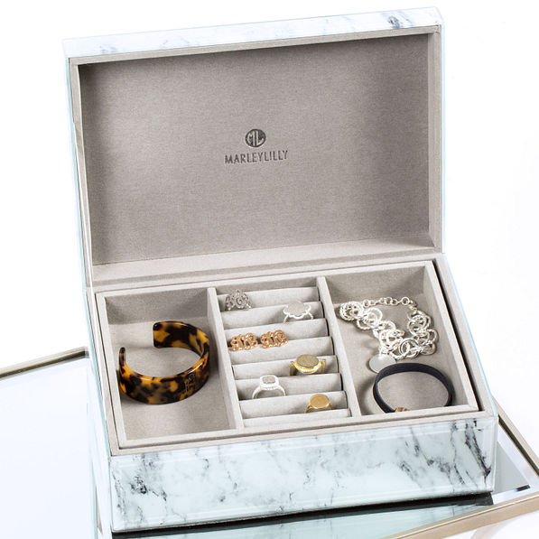 marble jewelry box with rings and bracelets