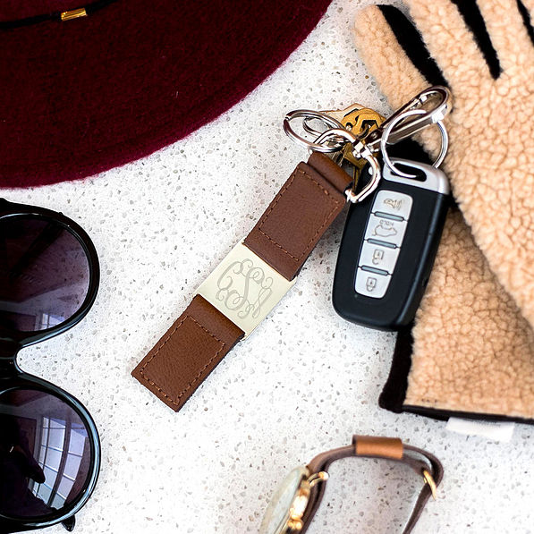 leather key chain with sherpa gloves