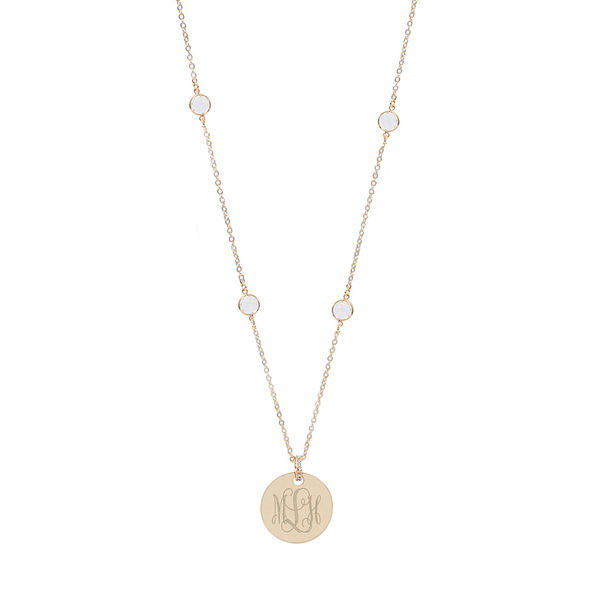 monogrammed pave station necklace in gold