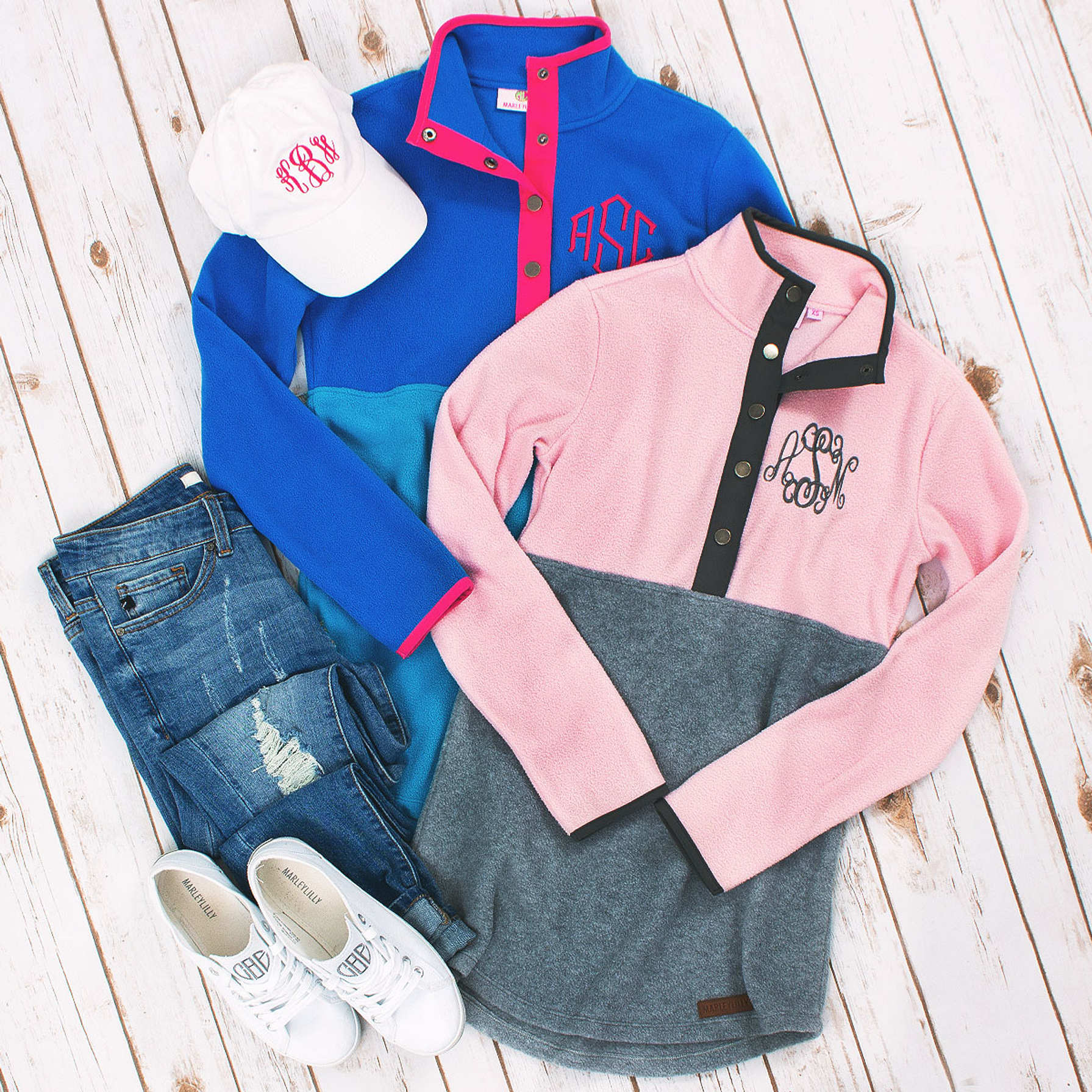 Monogrammed Colorblock Fleece Women's Pullover | Marleylilly