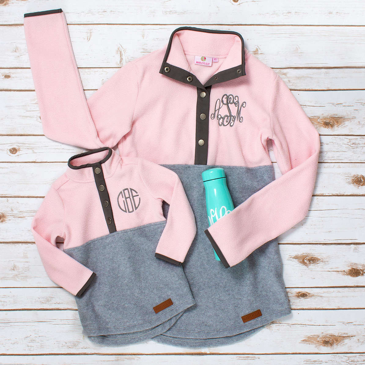 Monogrammed Colorblock Fleece Women's Pullover | Marleylilly