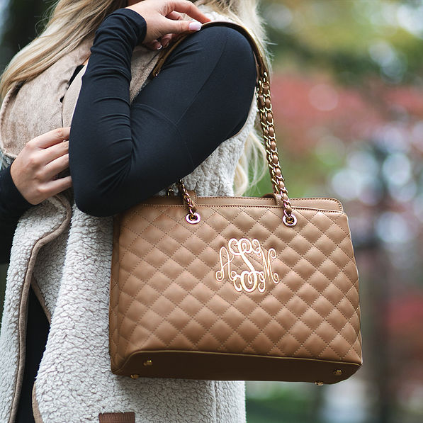 quilted chain handbag on shoulder