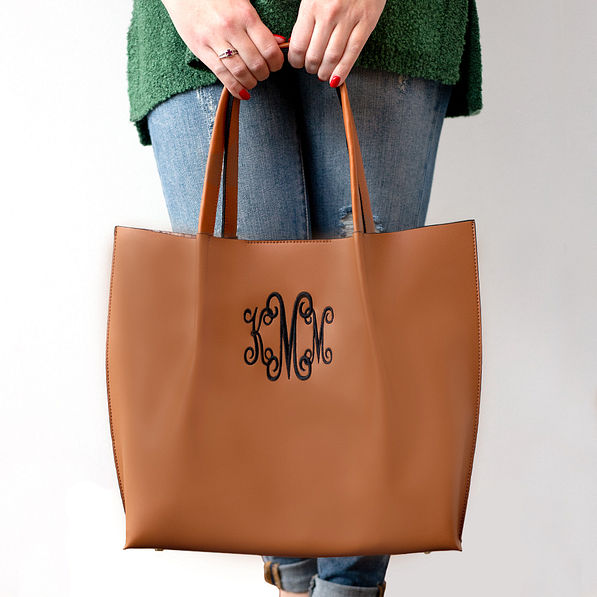 brown monogrammed tote bag