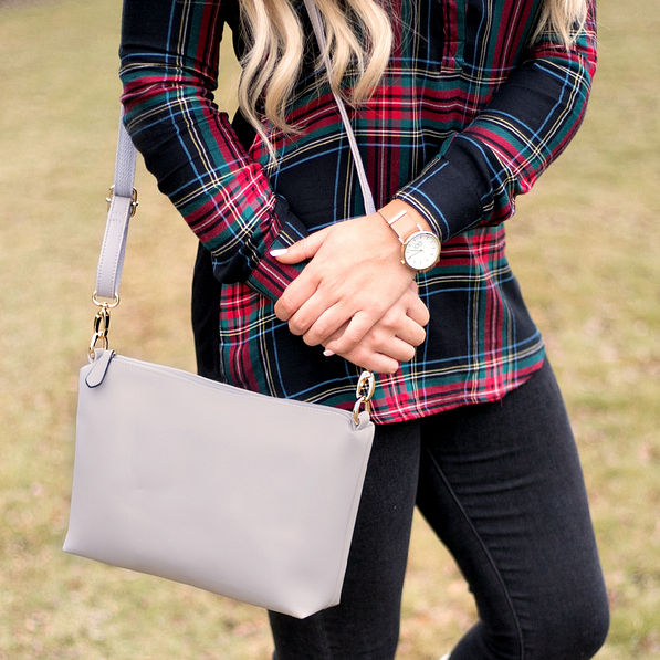 gray crossbody with plaid top