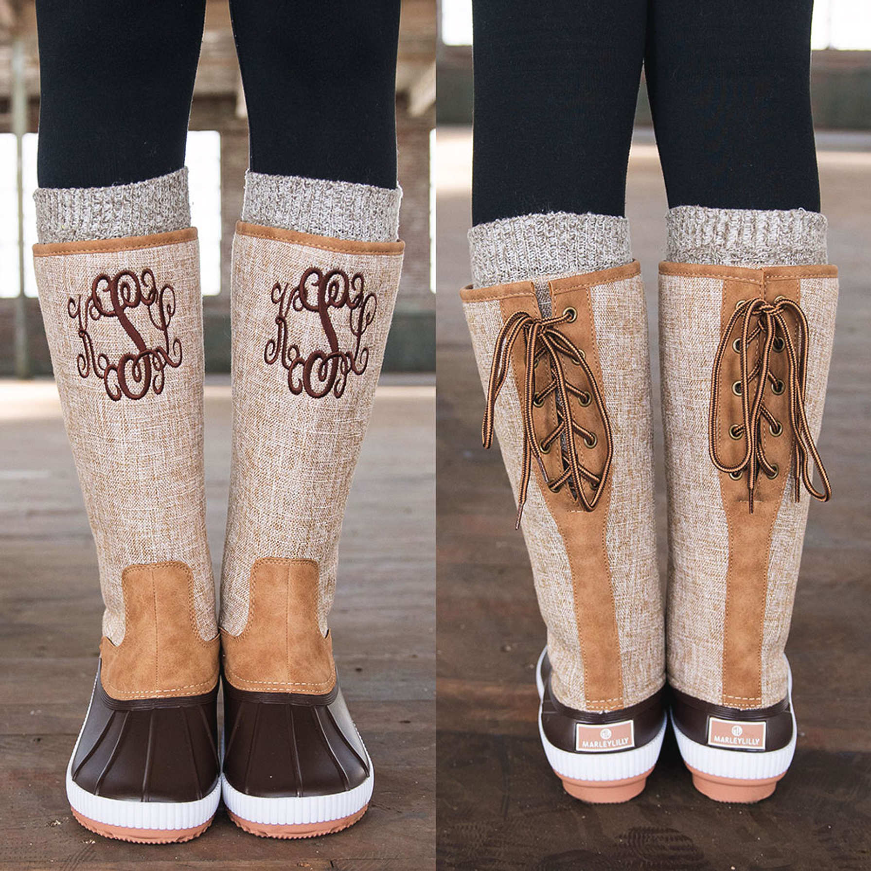 Monogrammed Tall Duck Boots For Women - Marleylilly