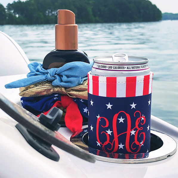 monogrammed americana drink insulator in boat cup holder
