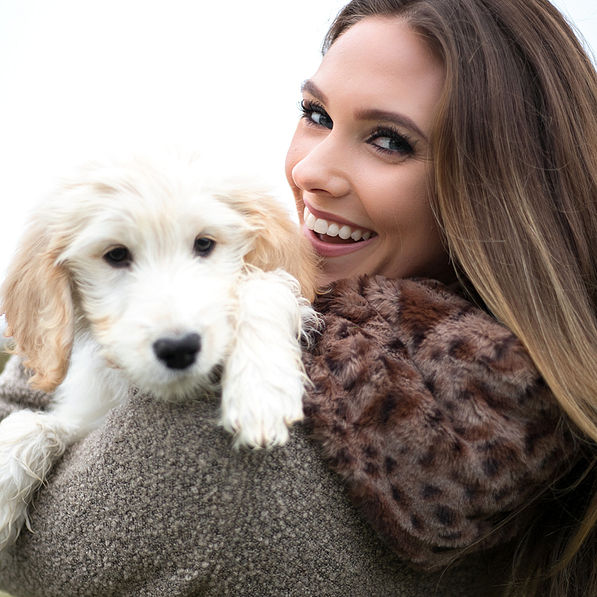 furry leopard scarf with dog