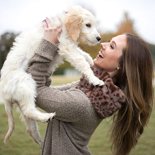 furry leopard infinity scarf with white dog