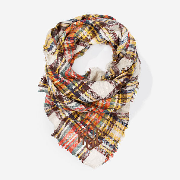 orange plaid monogrammed blanket scarf