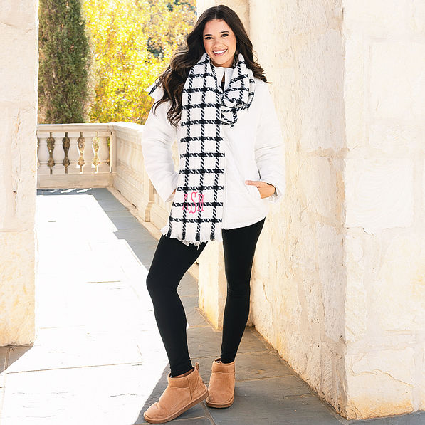 black white scarf on peyton
