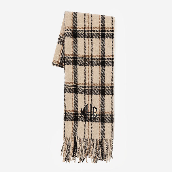 monogrammed plaid scarf in tan