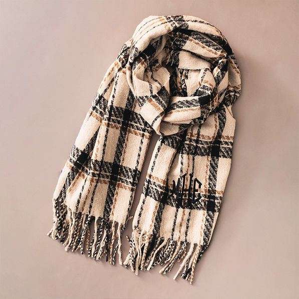 tan plaid scarf flatlay