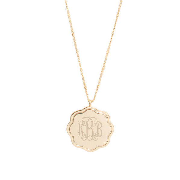 monogrammed scalloped pendant necklace in gold