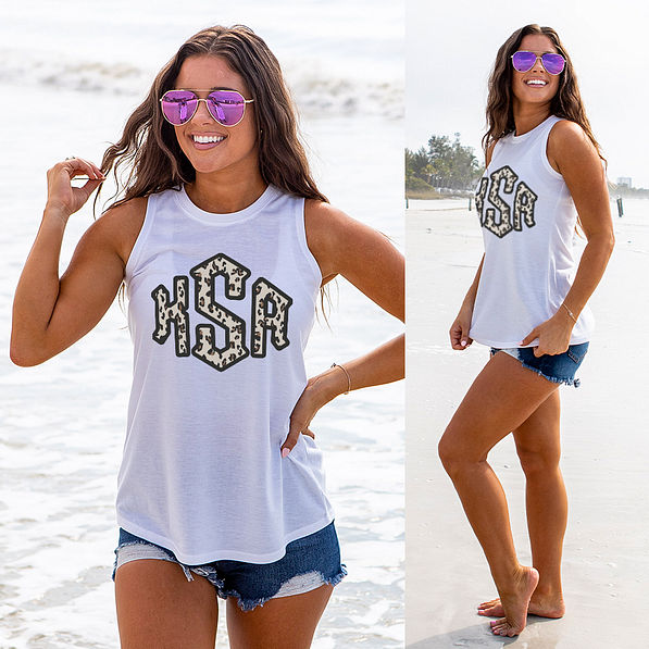 poolside tank top split image with leopard monogram