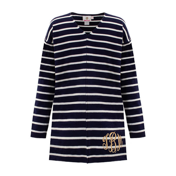 monogrammed striped v-neck sweater