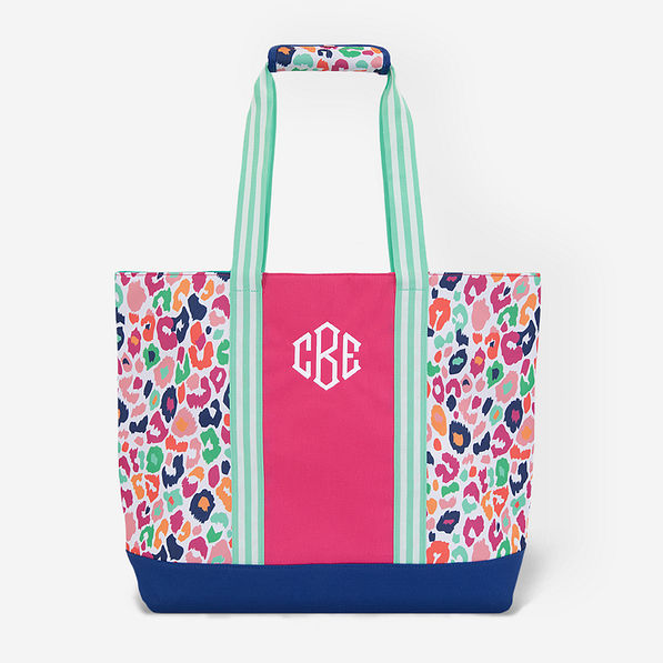 Monogrammed Mega Beach Bag in Multi Leopard (NEW Monogram)
