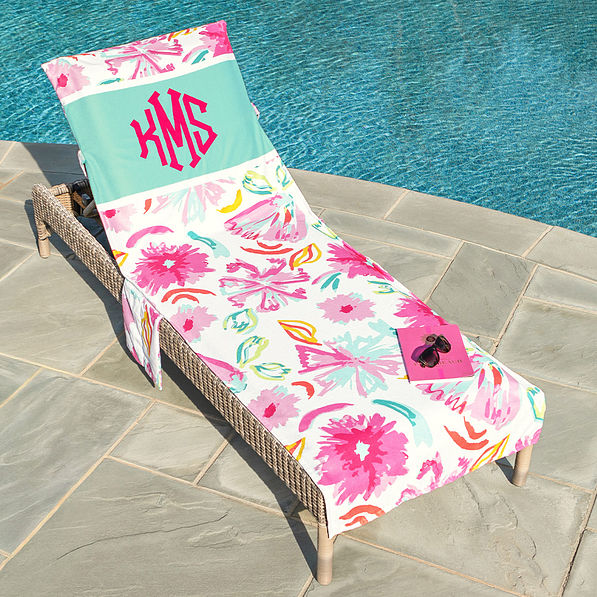 painted petals chair cover at pool hot pink monogram