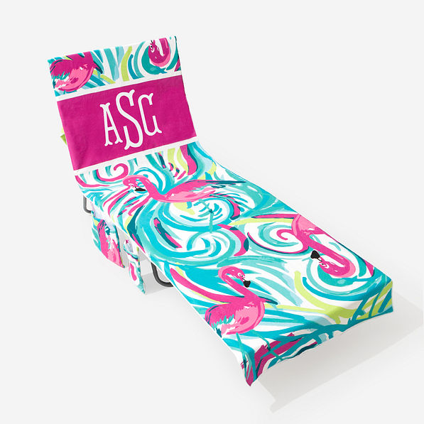 monogrammed chair cover in flamingo splish splash