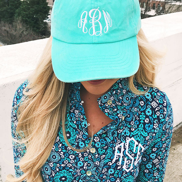 monogrammed printed pullover with monogrammed baseball hat