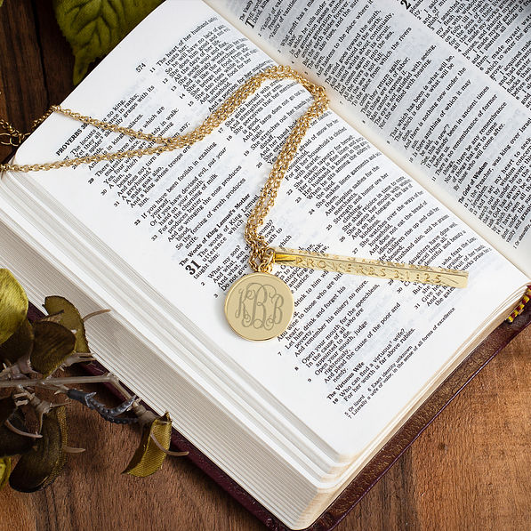gold bible verse necklace on the bible in proverbs