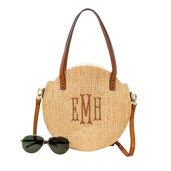Monogrammed Round Straw Crossbody Bag Personalized Bags