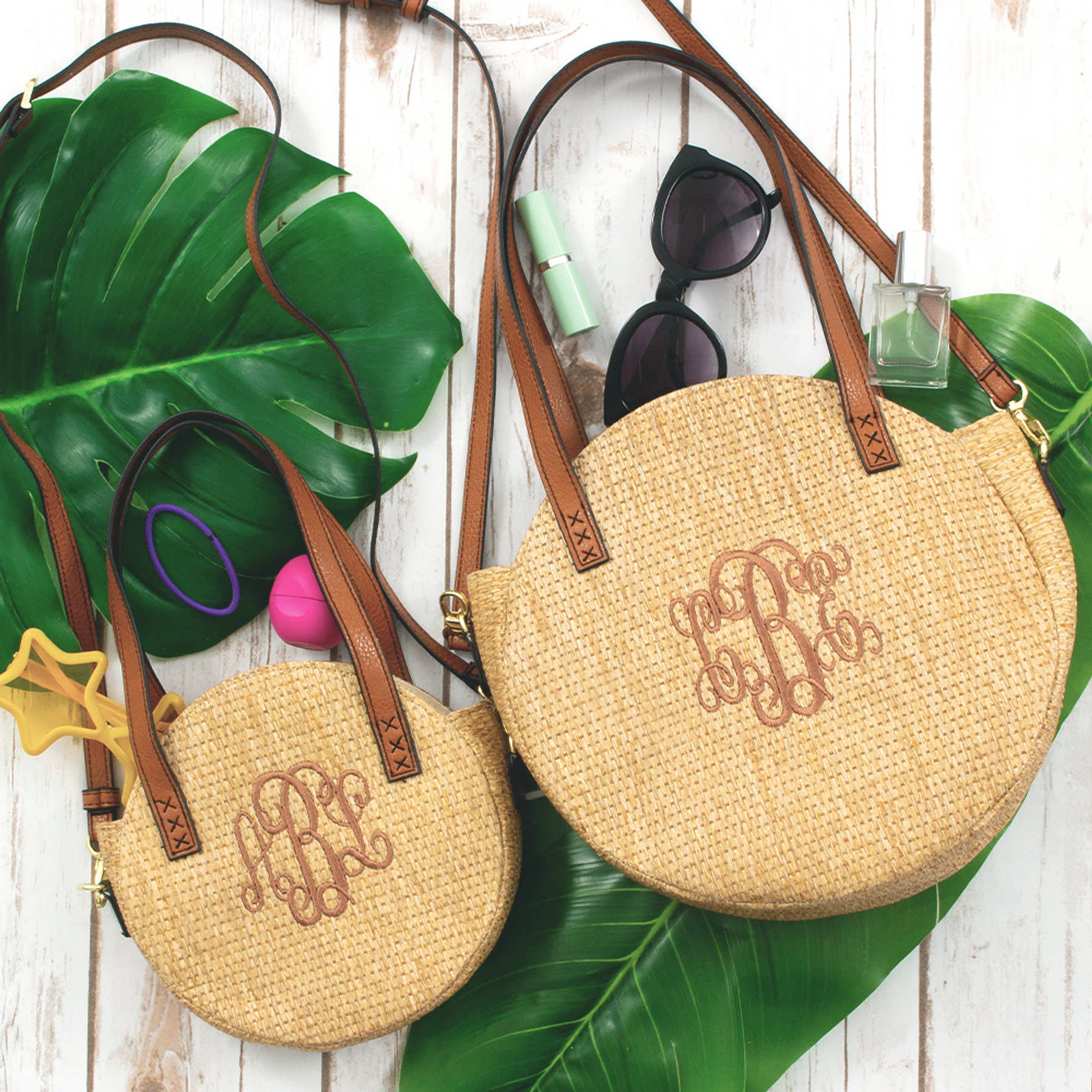 Monogrammed Round Straw Crossbody Bag Personalized Bags
