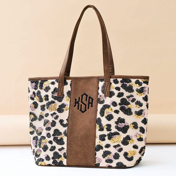 Monogrammed Leopard Print Tote Bag Marleylilly