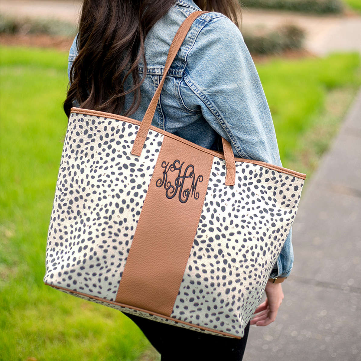 leopard monogram tote