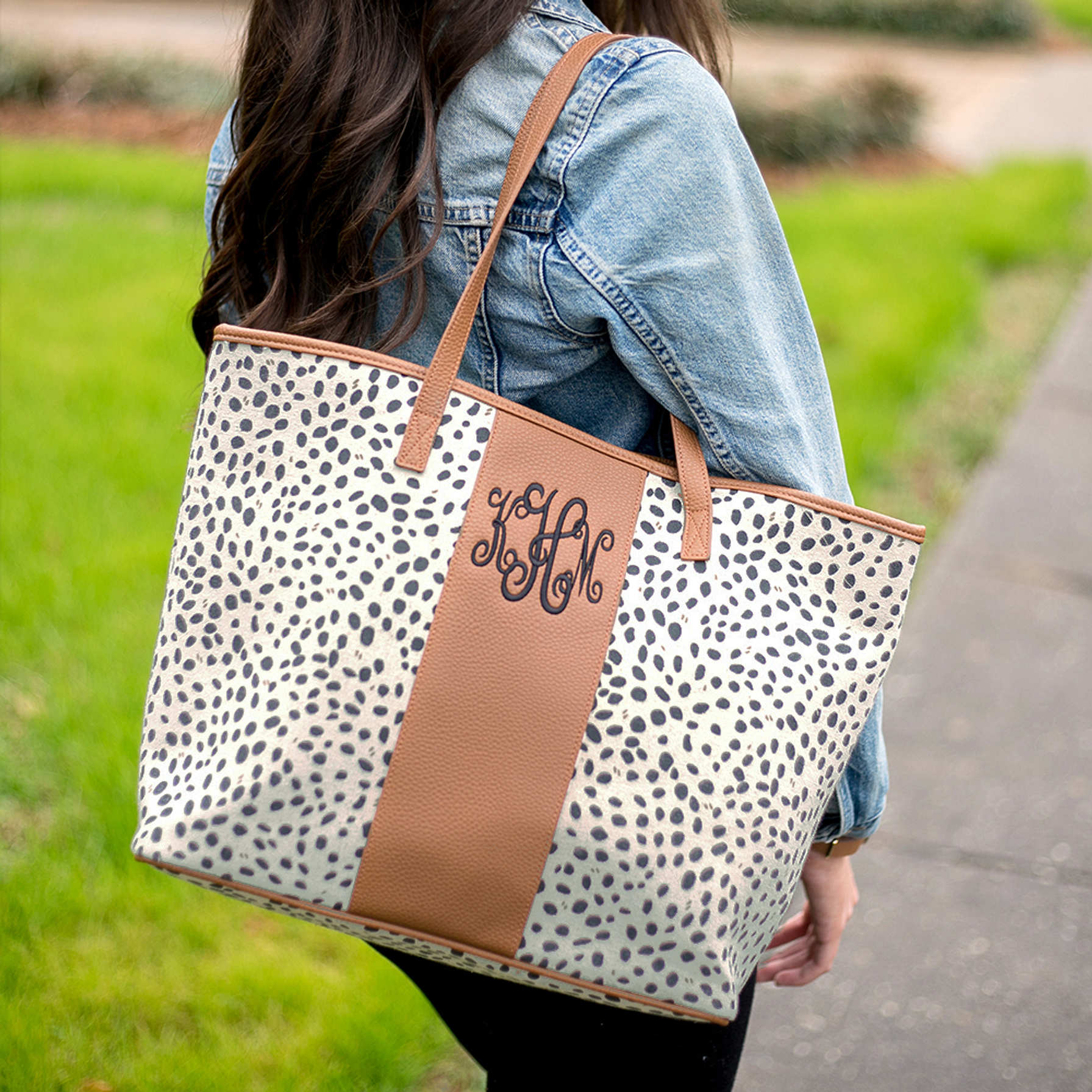 leopard monogram tote