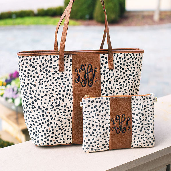 monogrammed leopard tote and leopard clutch
