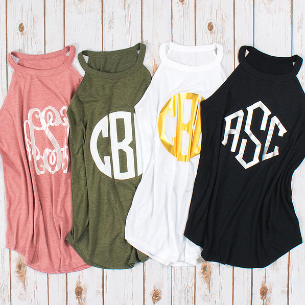 monogrammed high neck tank top in blush