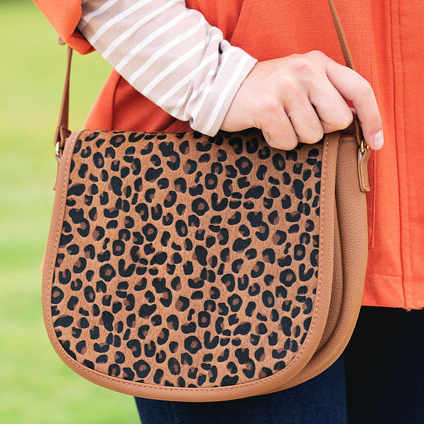 up close detail of fall leopard print crossbody