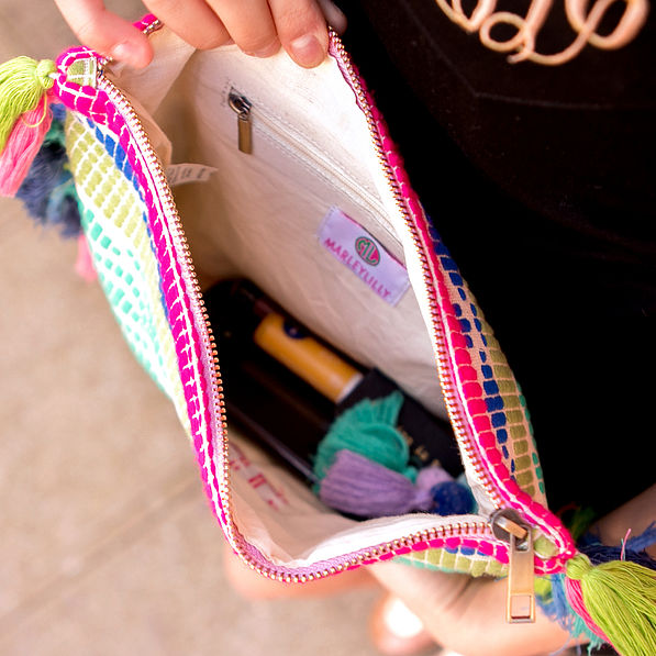 inside of geo clutch with interior zipper