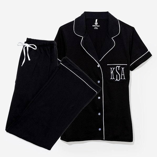 monogrammed classic sleep set in black
