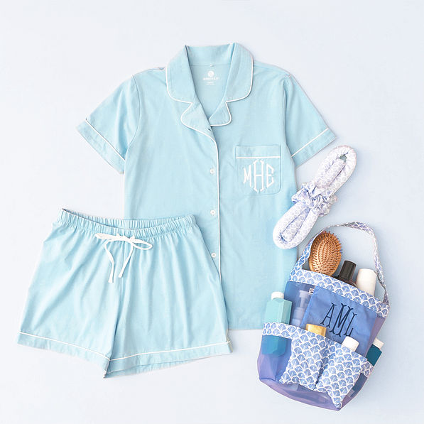 light blue classic sleep set flatlay