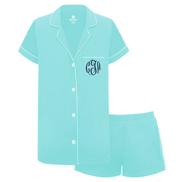 monogrammed shorties sleep set in mint monogrammed shorties sleep set in mint