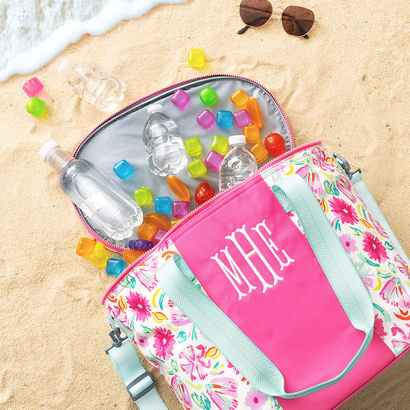 monogrammed cooler in painted petals