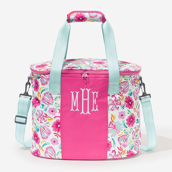 monogrammed cooler in painted petals