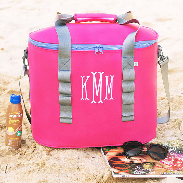 monogrammed cooler in hot pink