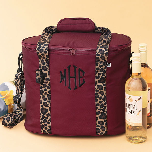 maroon monogrammed leopard cooler