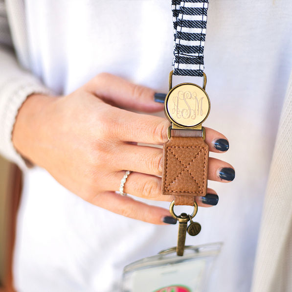 close up of monogrammed lanyard