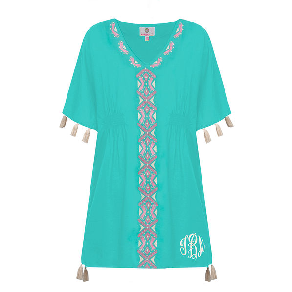 Monogrammed Butterfly Tassel Kimono in Mint