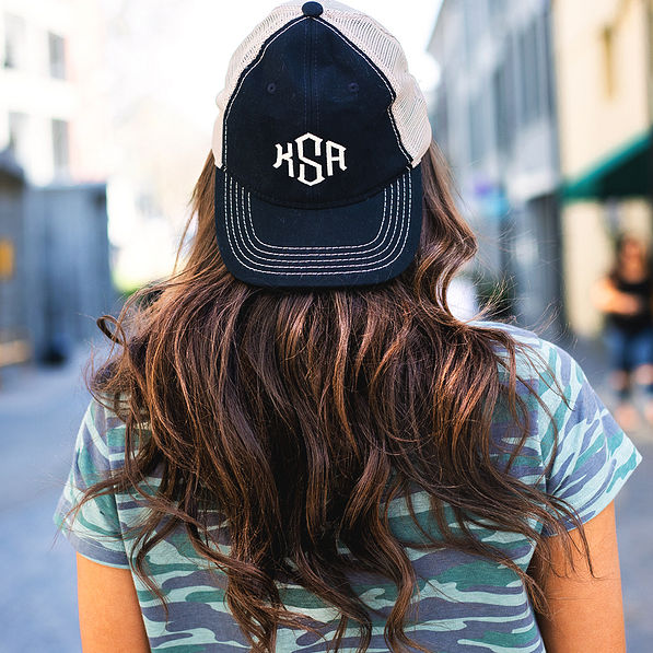 monogrammed black snapback baseball hat with camo pocket t-shirt