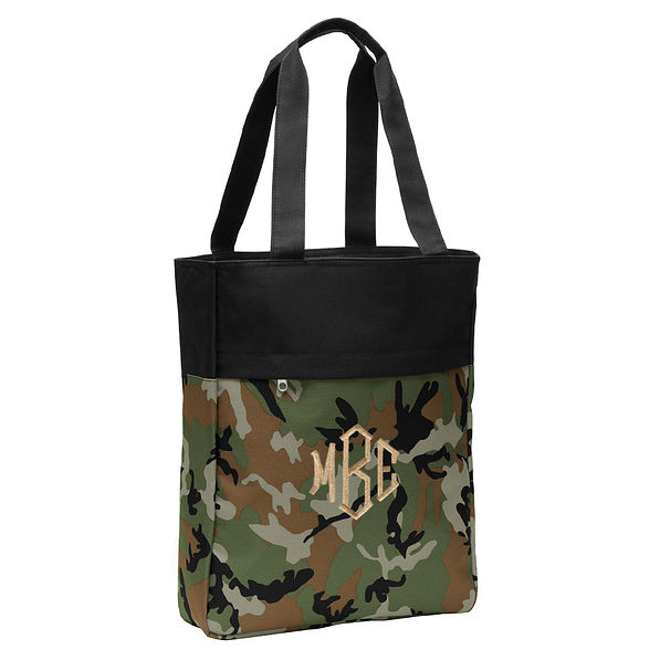 Monogrammed Colorblock Tote in Camo