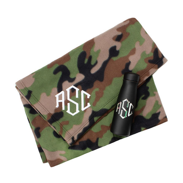 monogrammed fleece camo blanket
